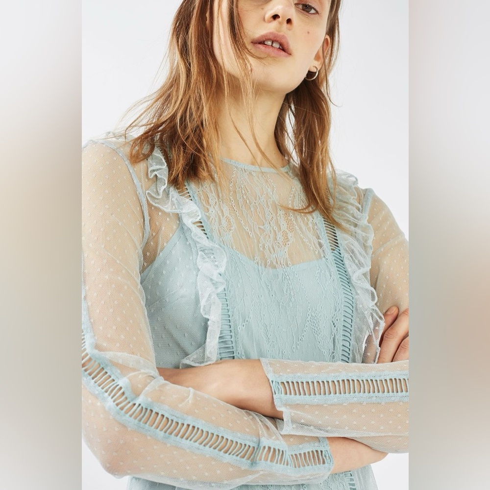 Topshop Light Blue Dobby Lace Skater Dress - Picture 3 of 11